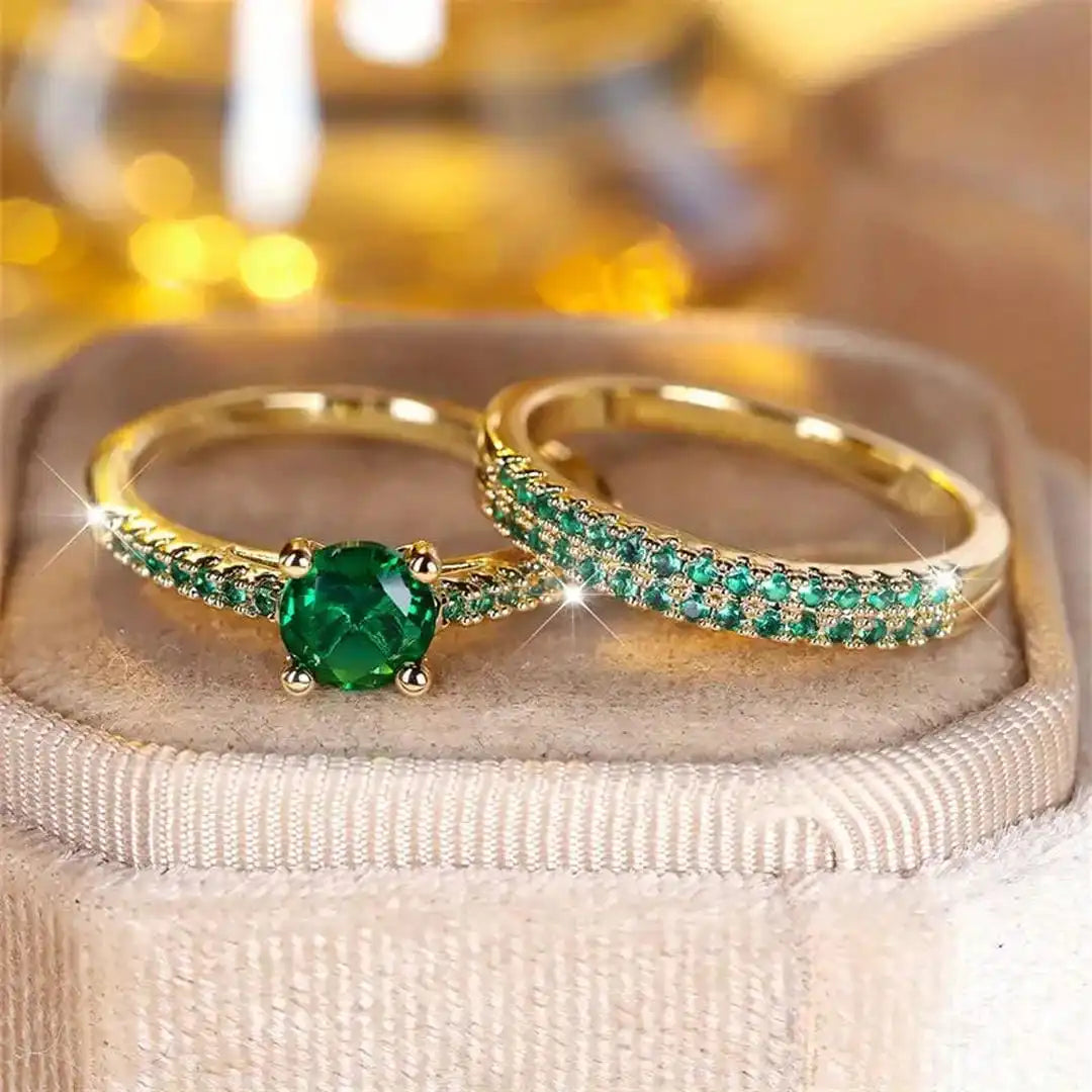 Serena Emerald Duo Ring Gold Set