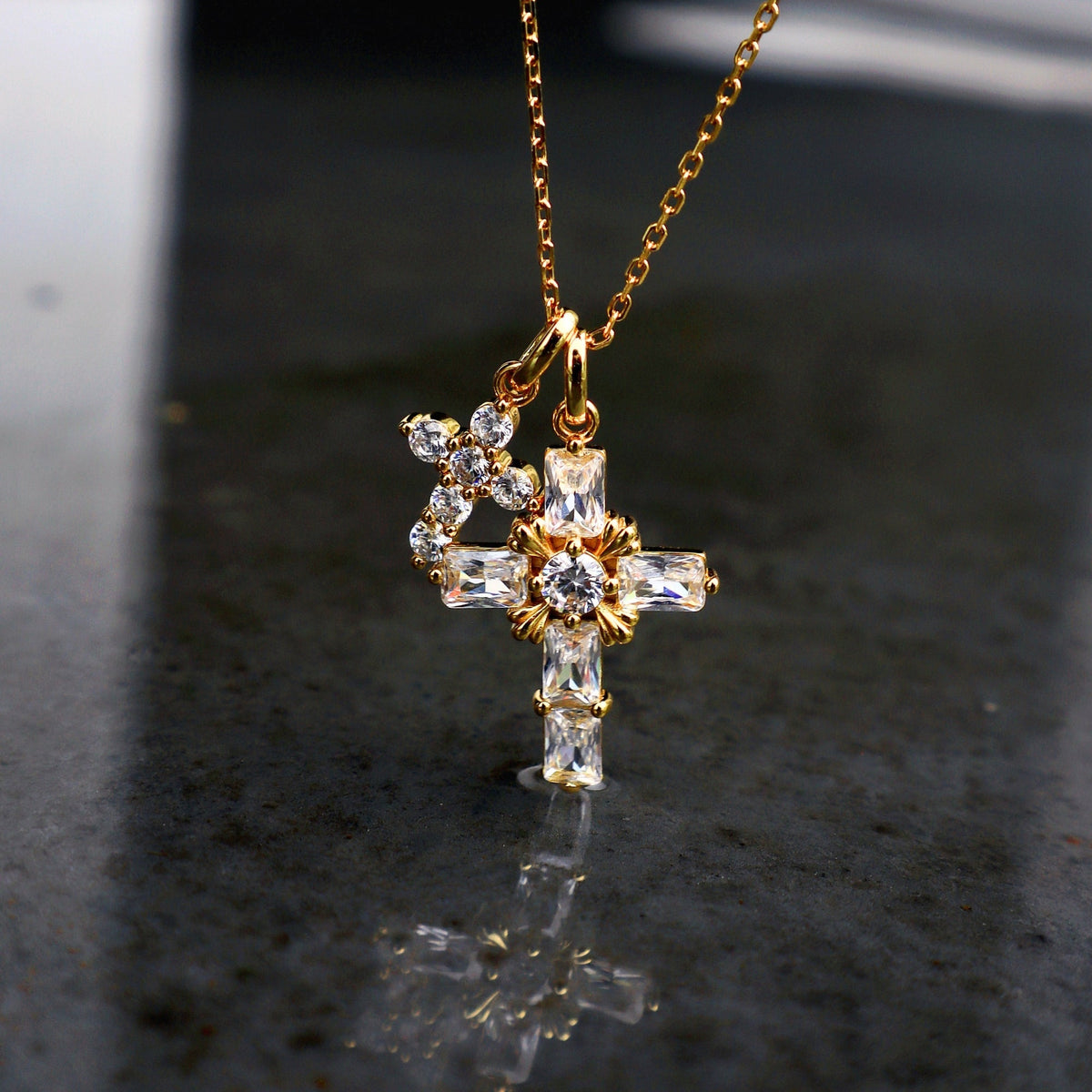 Byzantine Double Crosses Pendant Necklace