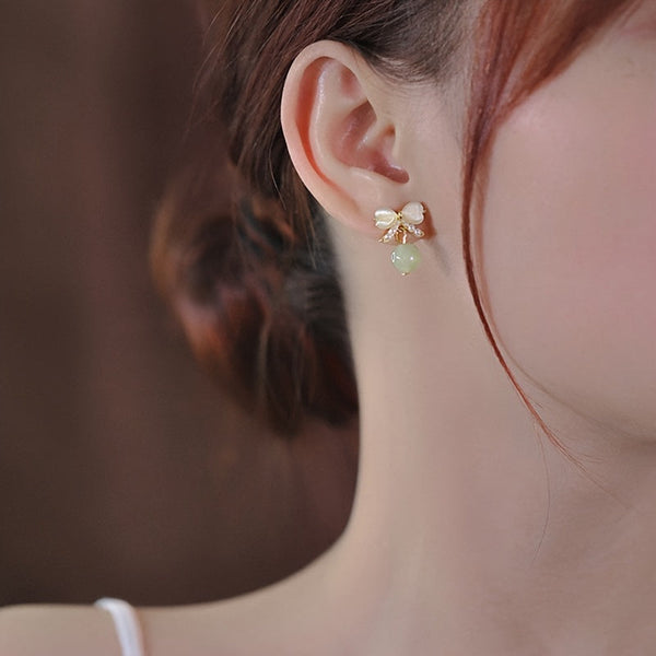 Bead Bow Stud Earrings