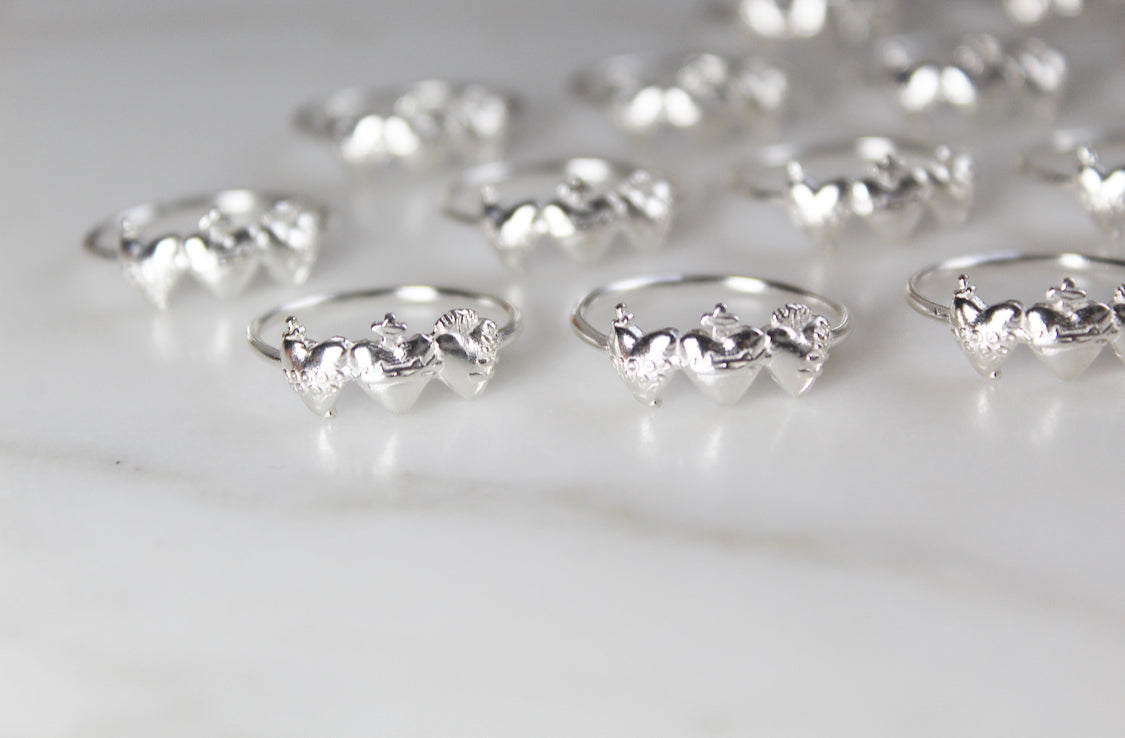 Sacred Hearts of the Holy Family Ring in Sterling Silver