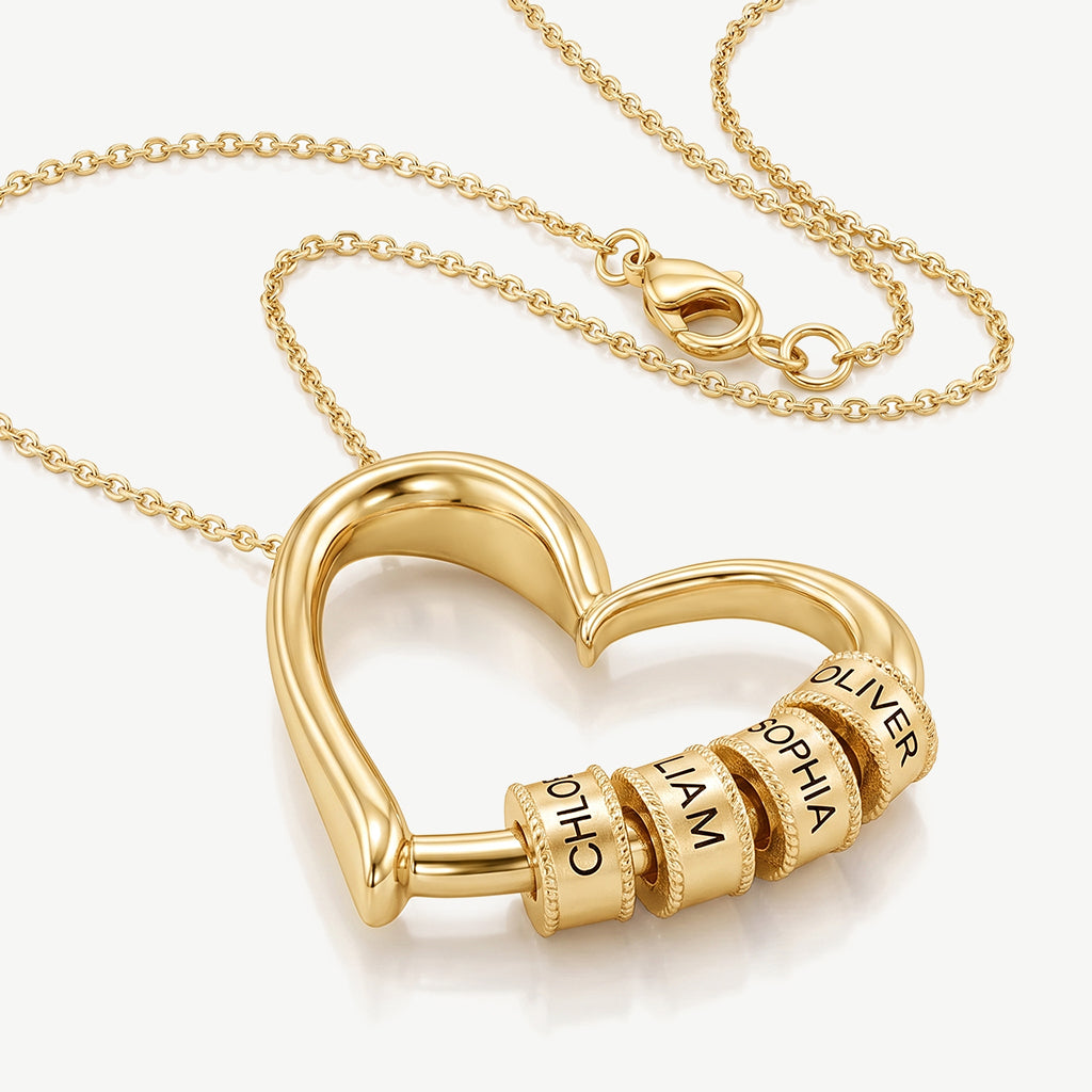 Heart Necklace with Engraved Beads
