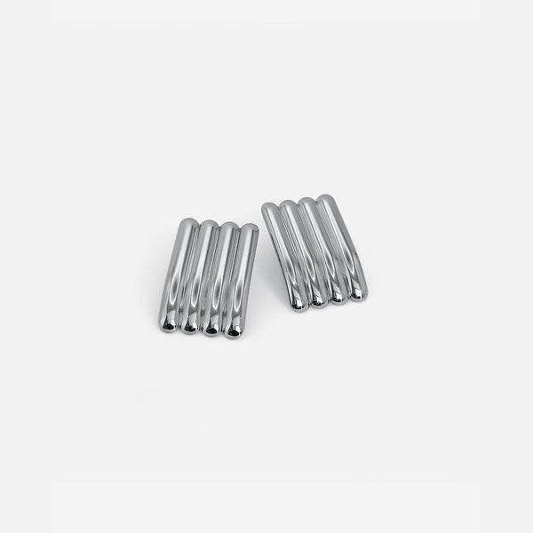 Artistic Silver Long Ribbed Earrings