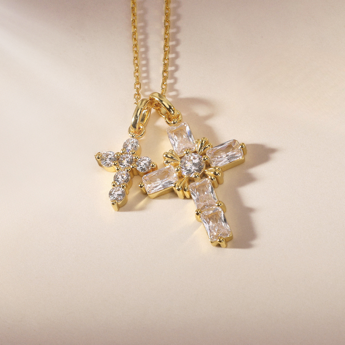 Byzantine Double Crosses Pendant Necklace