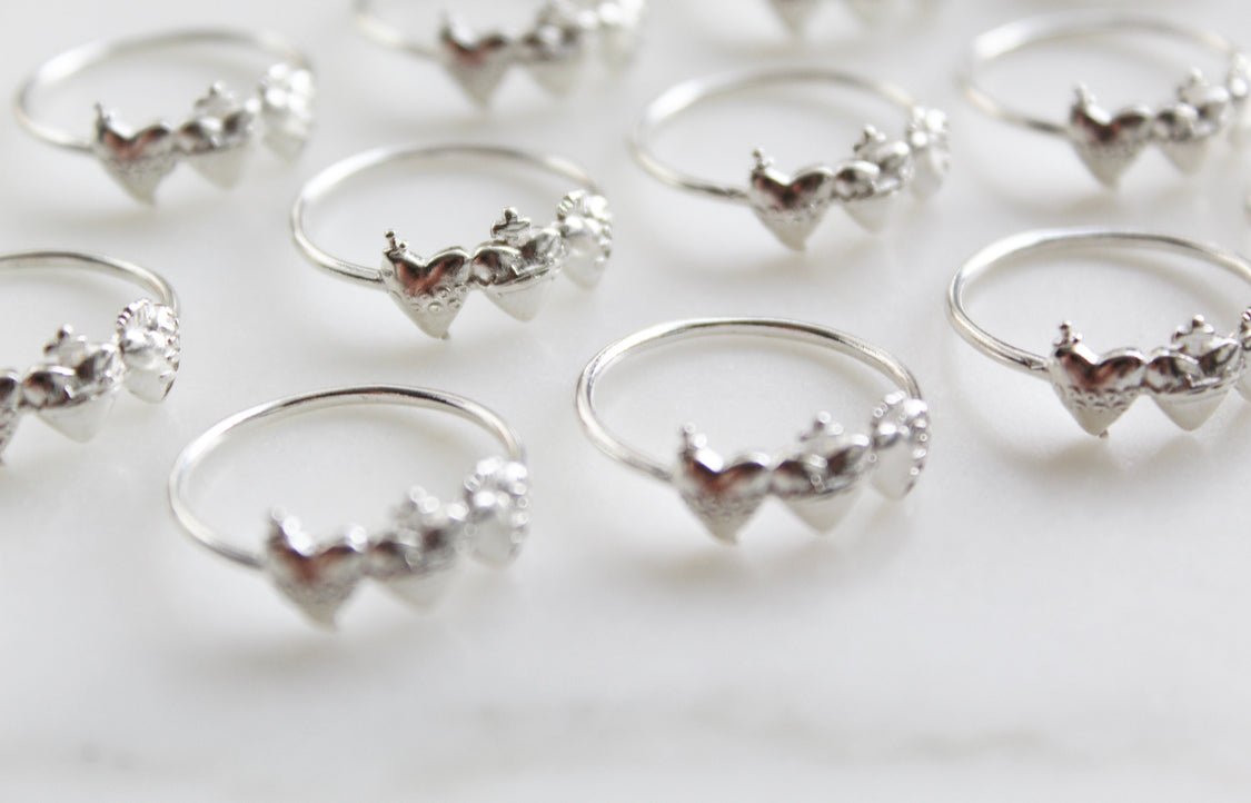 Sacred Hearts of the Holy Family Ring in Sterling Silver