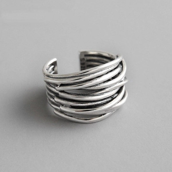 Adjustable Layered Silver Wrap Ring