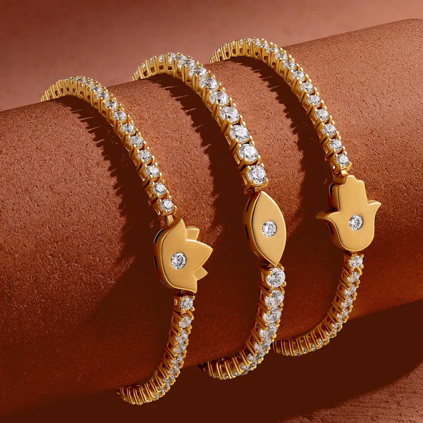 Blooming Serenity Gold Lotus Tennis Bracelet