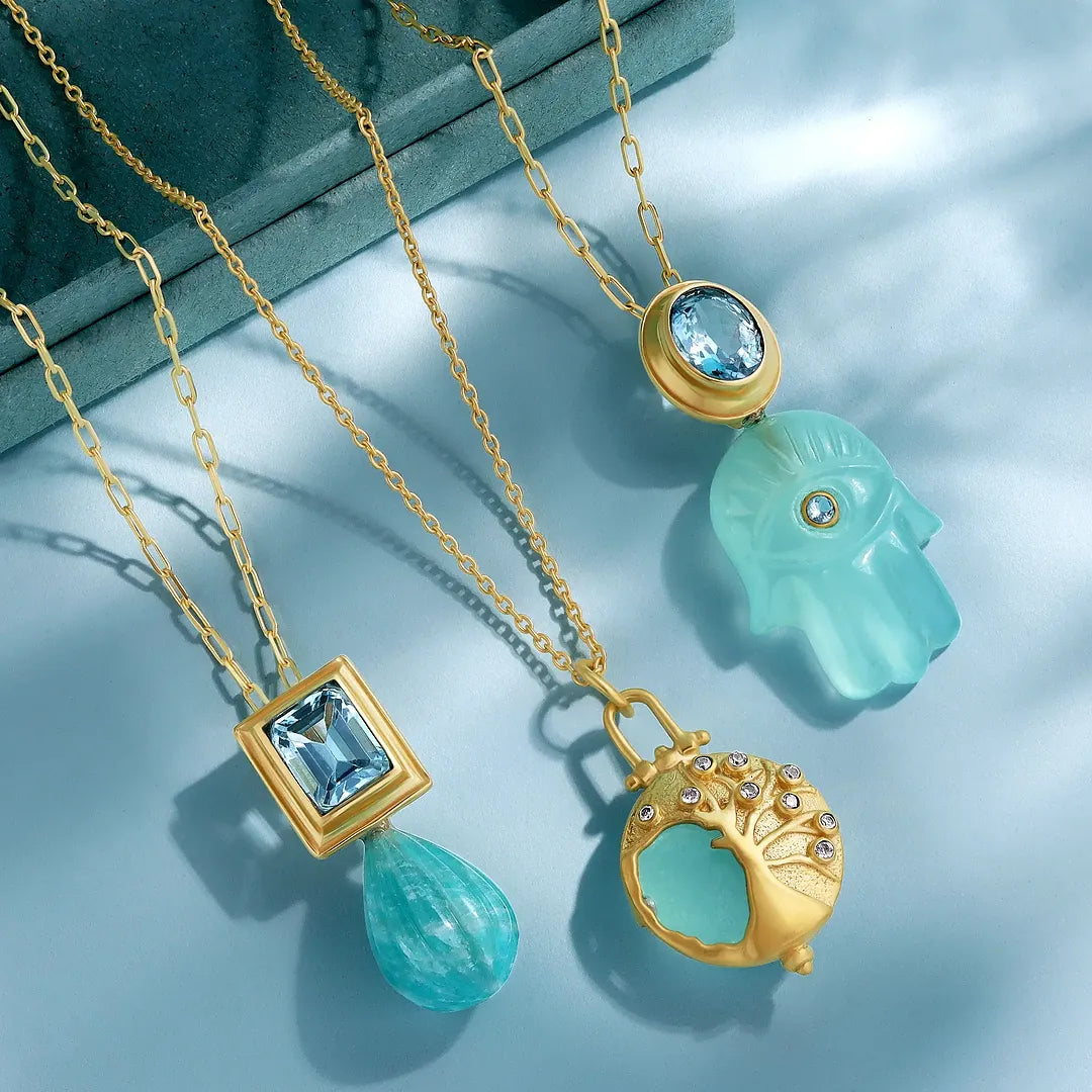 Guiding Grace Chalcedony Blue Topaz Hamsa Necklace