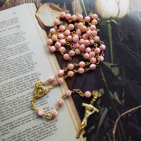 Vibrant Tourmaline Rosary with Golden Chain & Christ Crucifix