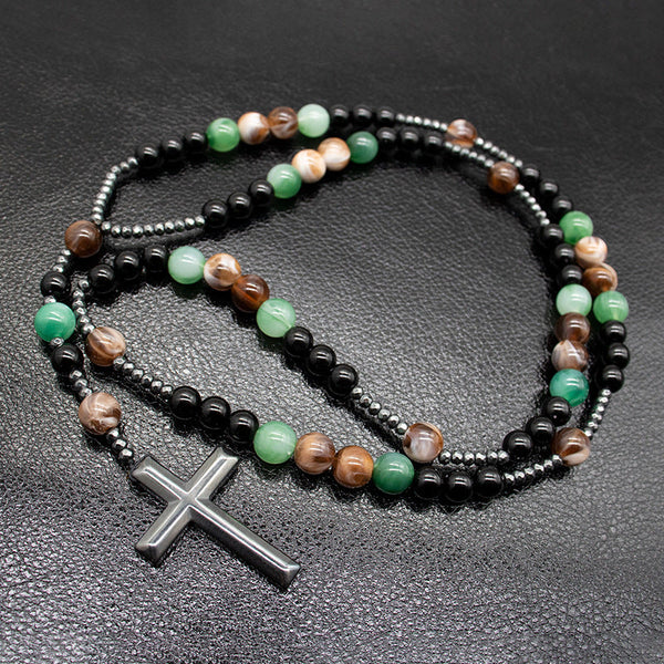 Agate & Tiger's Eye Stone Cross Catholic Rosary