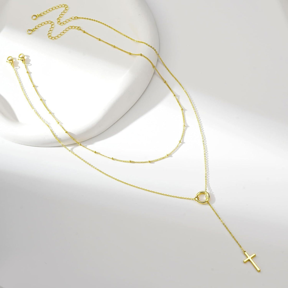 Double Layer Through Grace Cross Necklace