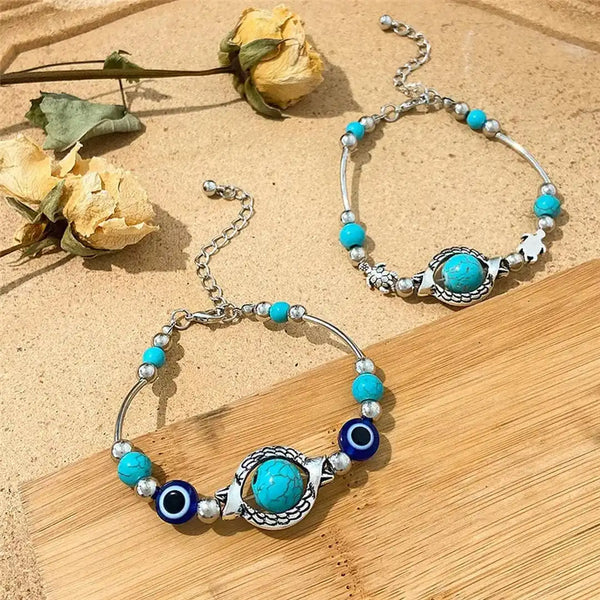 Aqua Antique Silver Turquoise Bracelet
