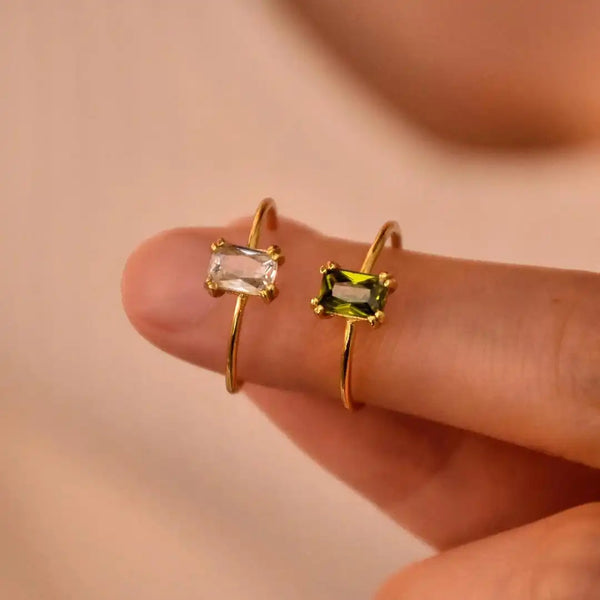 Adjustable Delicate Golden Ring with Colorful Gem