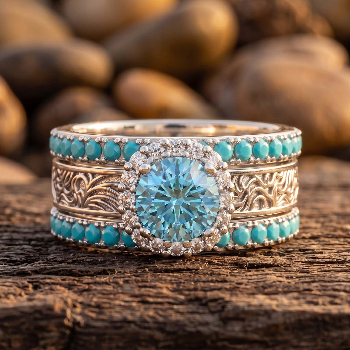 Desert Starpath Ring Set - Aquamarine