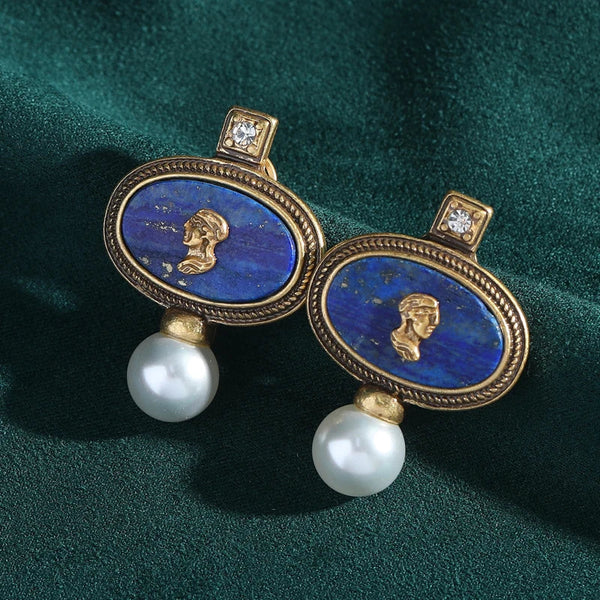Antique Carving Portraits Pearl Earrings
