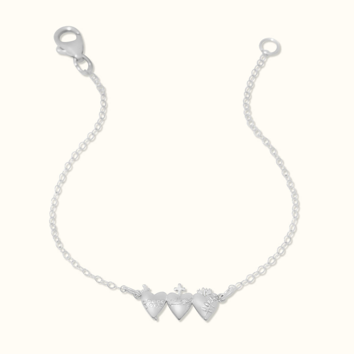 Sacred Hearts of the Holy Family Bracelet in Sterling Silver