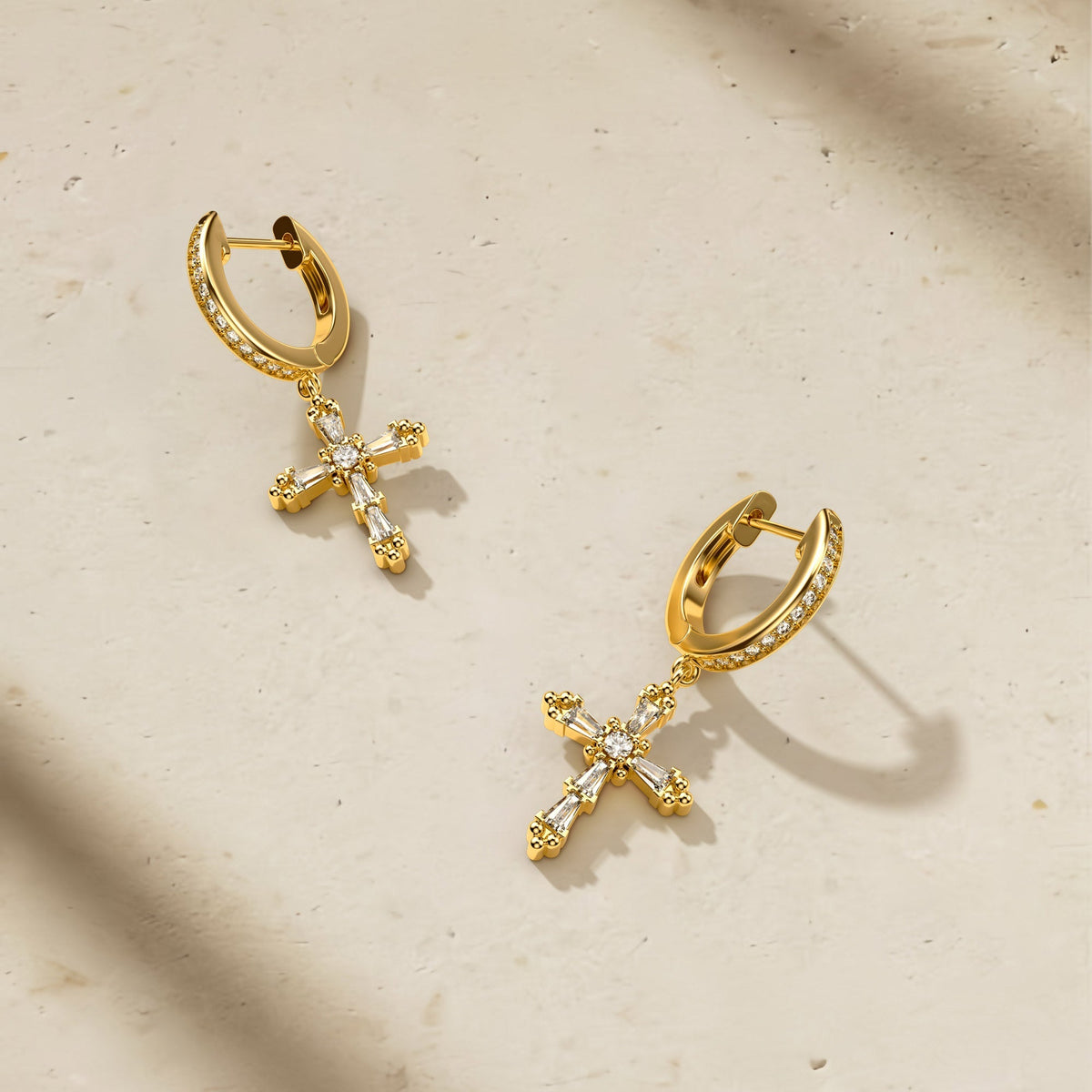 Byzantine Faith Cross Huggie Hoop Earrings