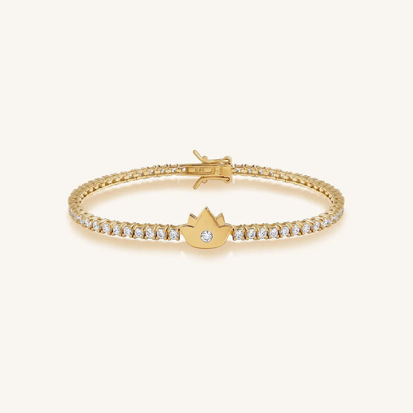 Blooming Serenity Gold Lotus Tennis Bracelet