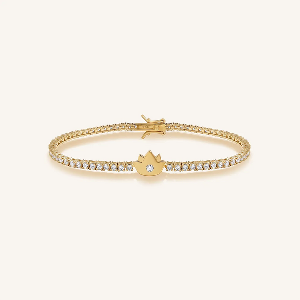 Blooming Serenity Gold Lotus Tennis Bracelet