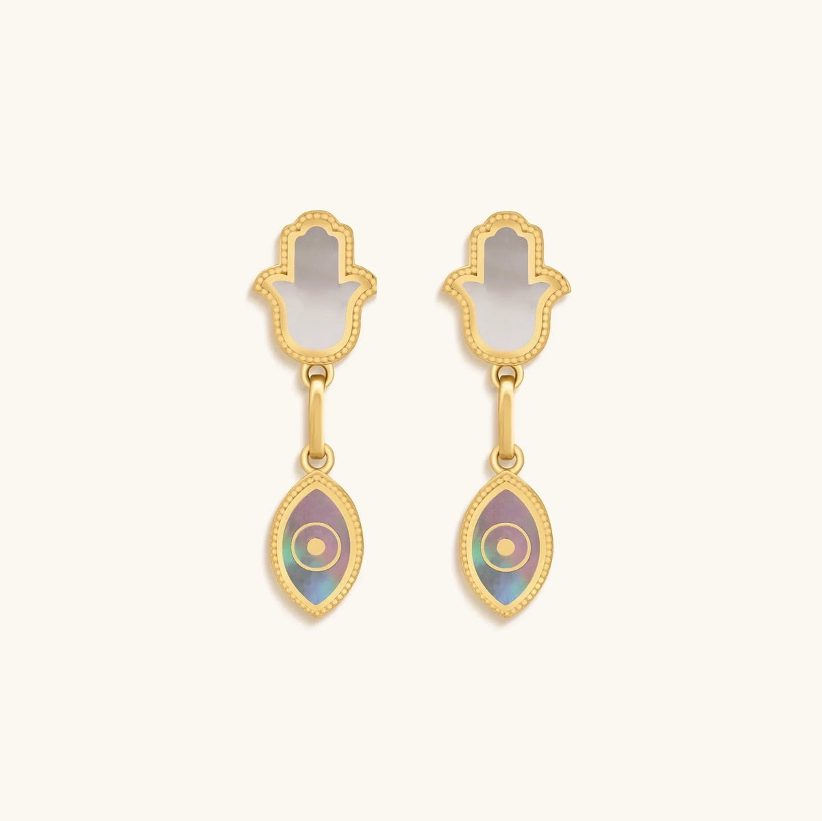 Boundless Joy Hamsa & Evil Eye Mother of Pearl Earrings