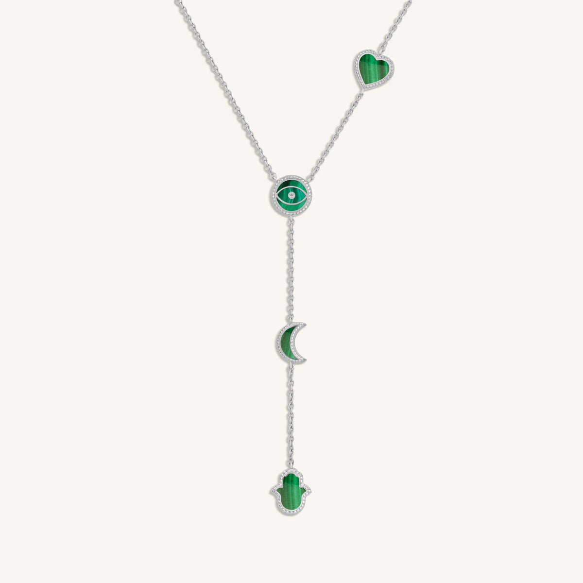 Celestial Guidance Malachite Multi-Symbol Silver Necklace