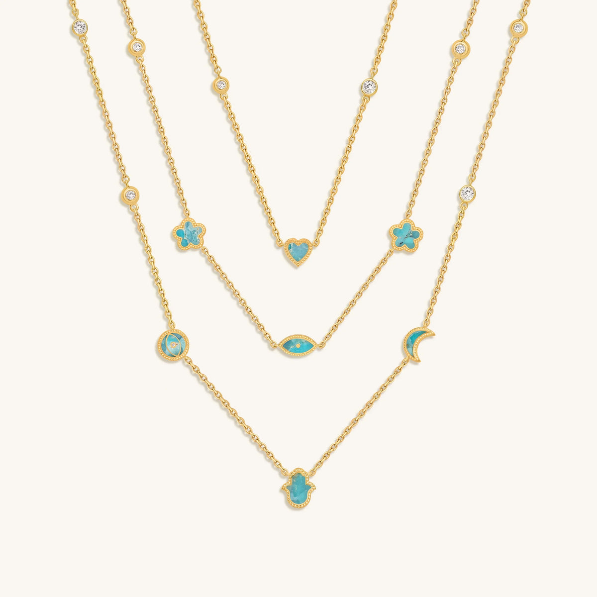 Everlasting Blessings Turquoise Multi-Symbol Gold Layer Necklace