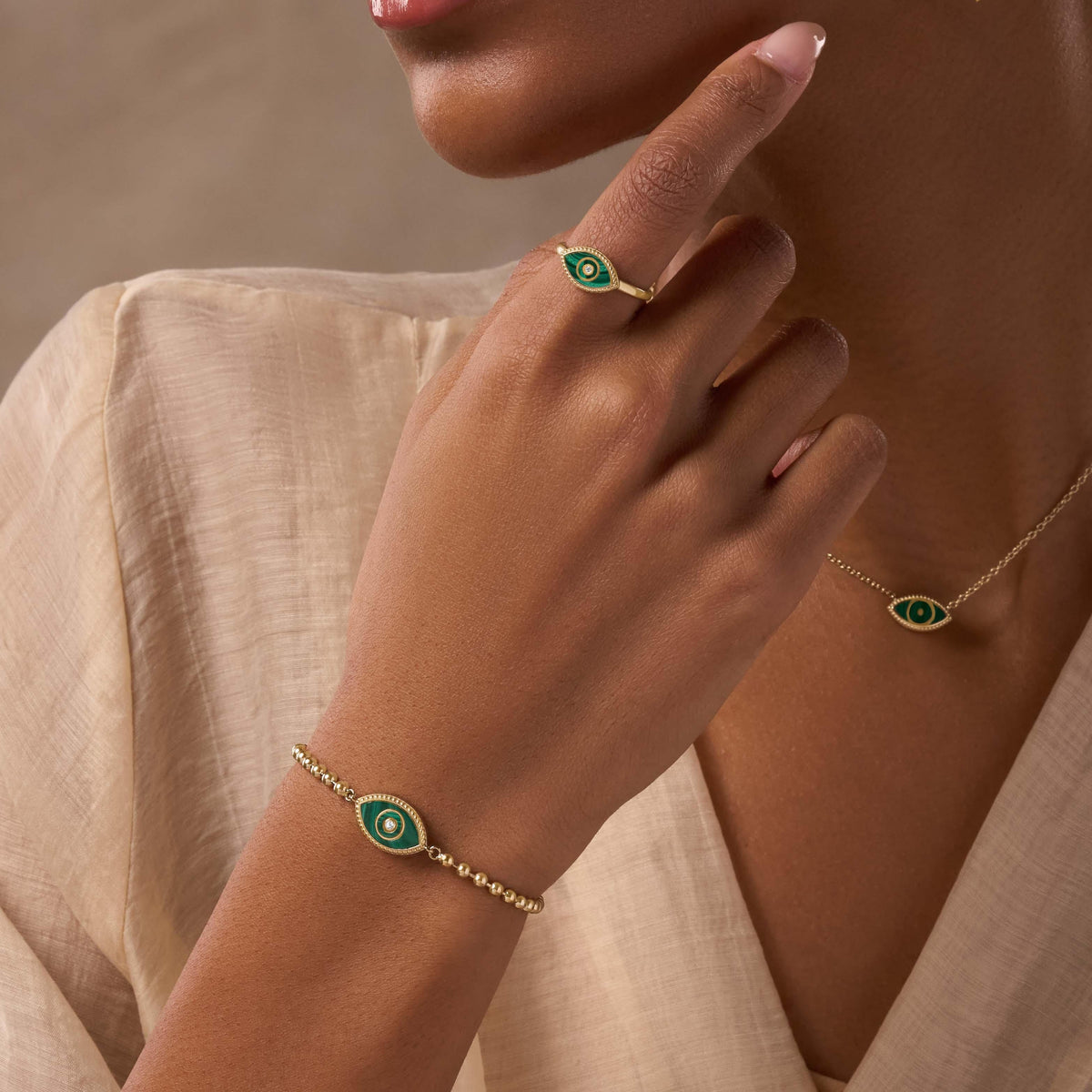 Future Visions Evil Eye Malachite Gold Necklace