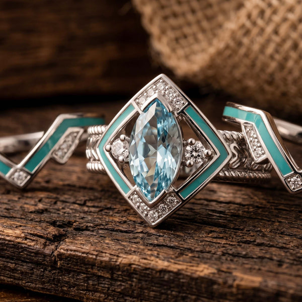 Azure Mesa Shield Ring - Aquamarine