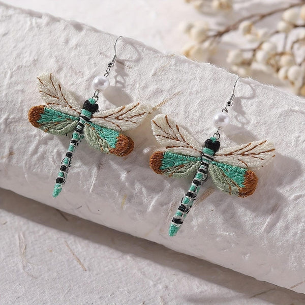Woolen Dragonfly Pearl Earrings