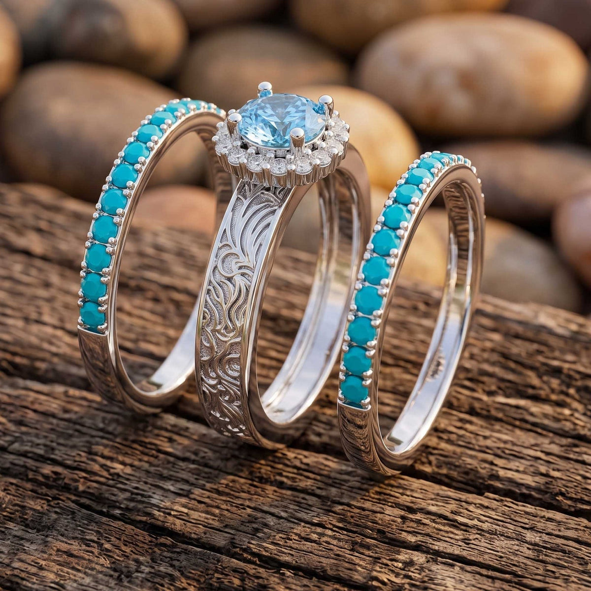 Desert Starpath Ring Set - Aquamarine