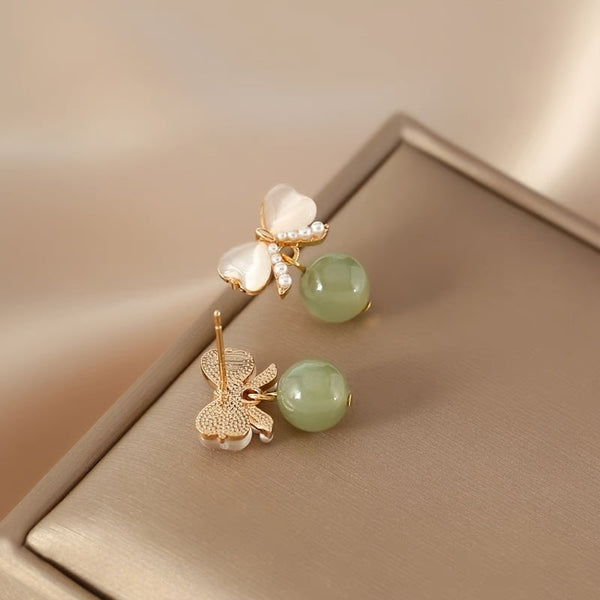 Bead Bow Stud Earrings
