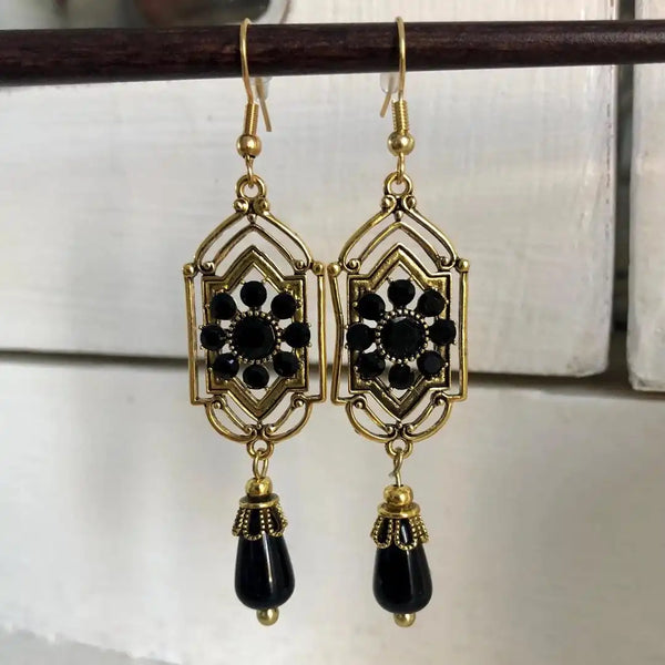 Black Crystal Drop Earrings