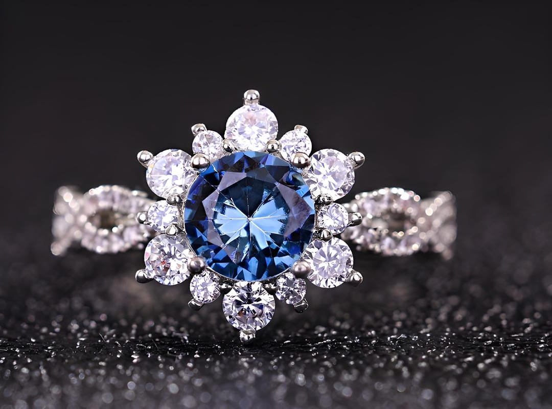 Crystal Turquoise Flower Ring