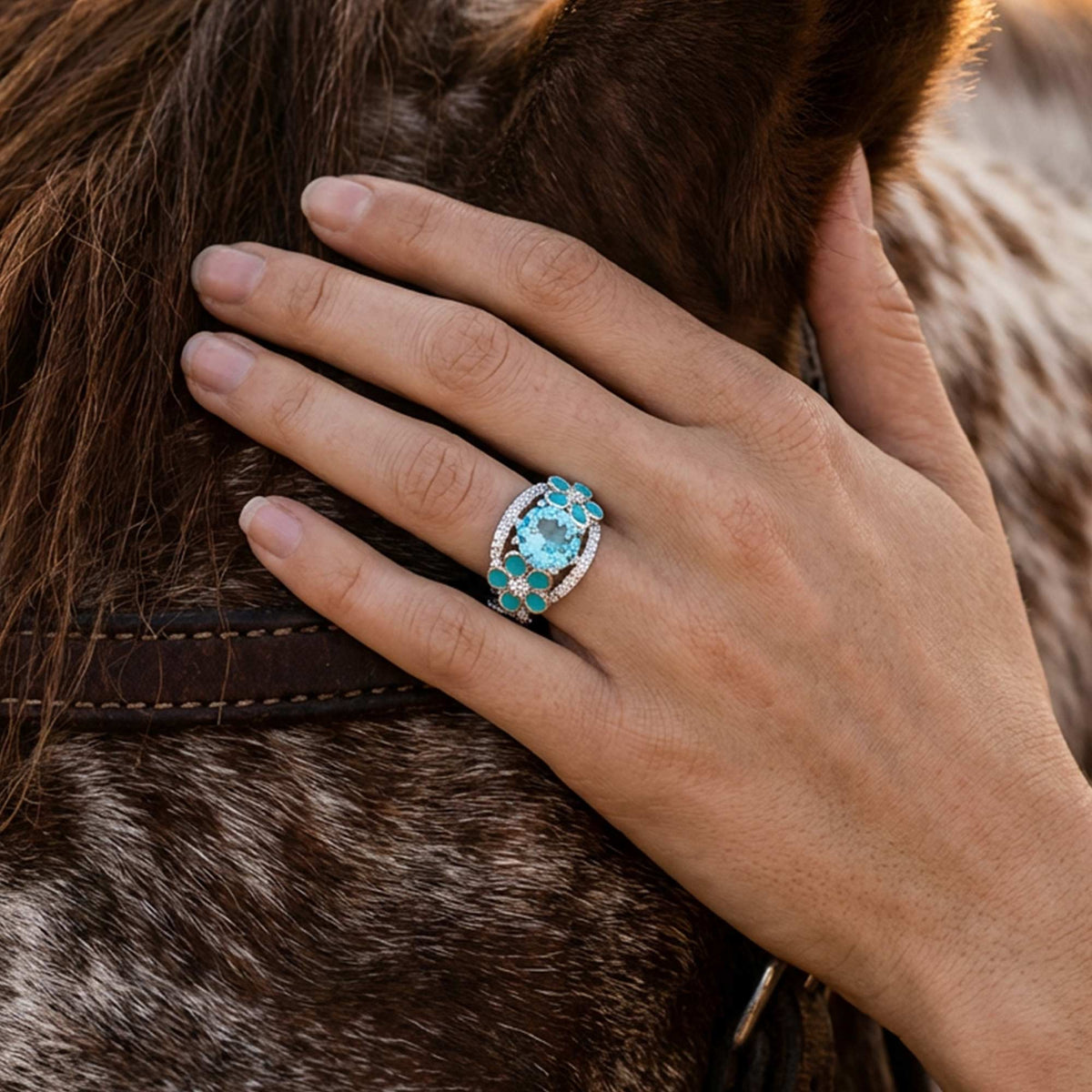 Intertwined Blooming Bud Ring - Aquamarine