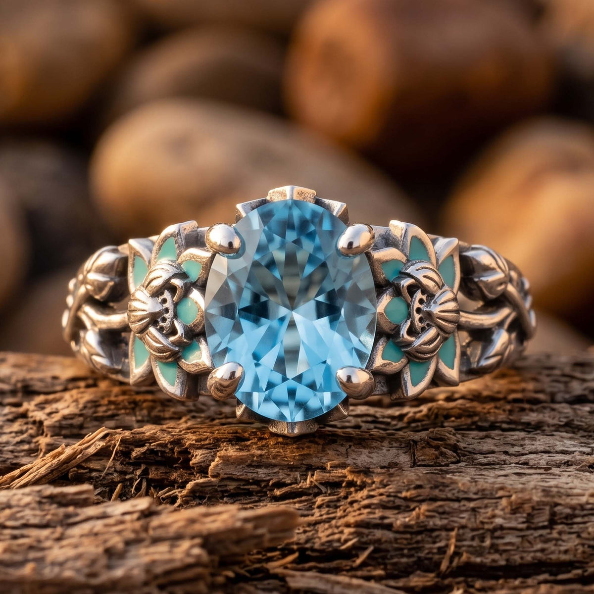 Lotus Haven Ring - Aquamarine