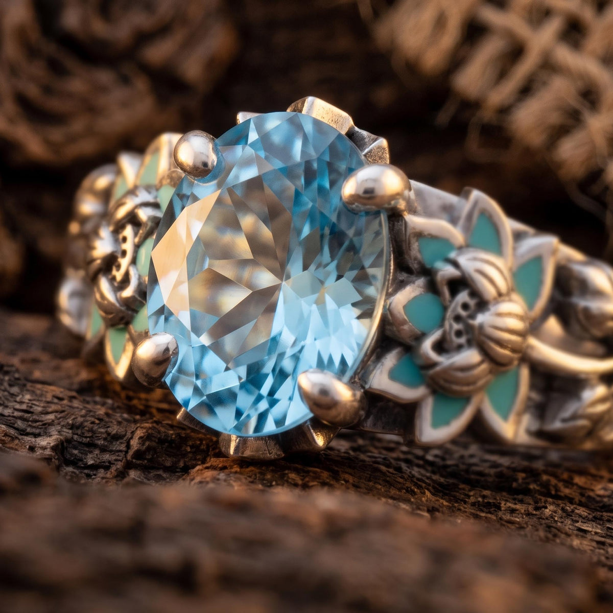 Lotus Haven Ring - Aquamarine