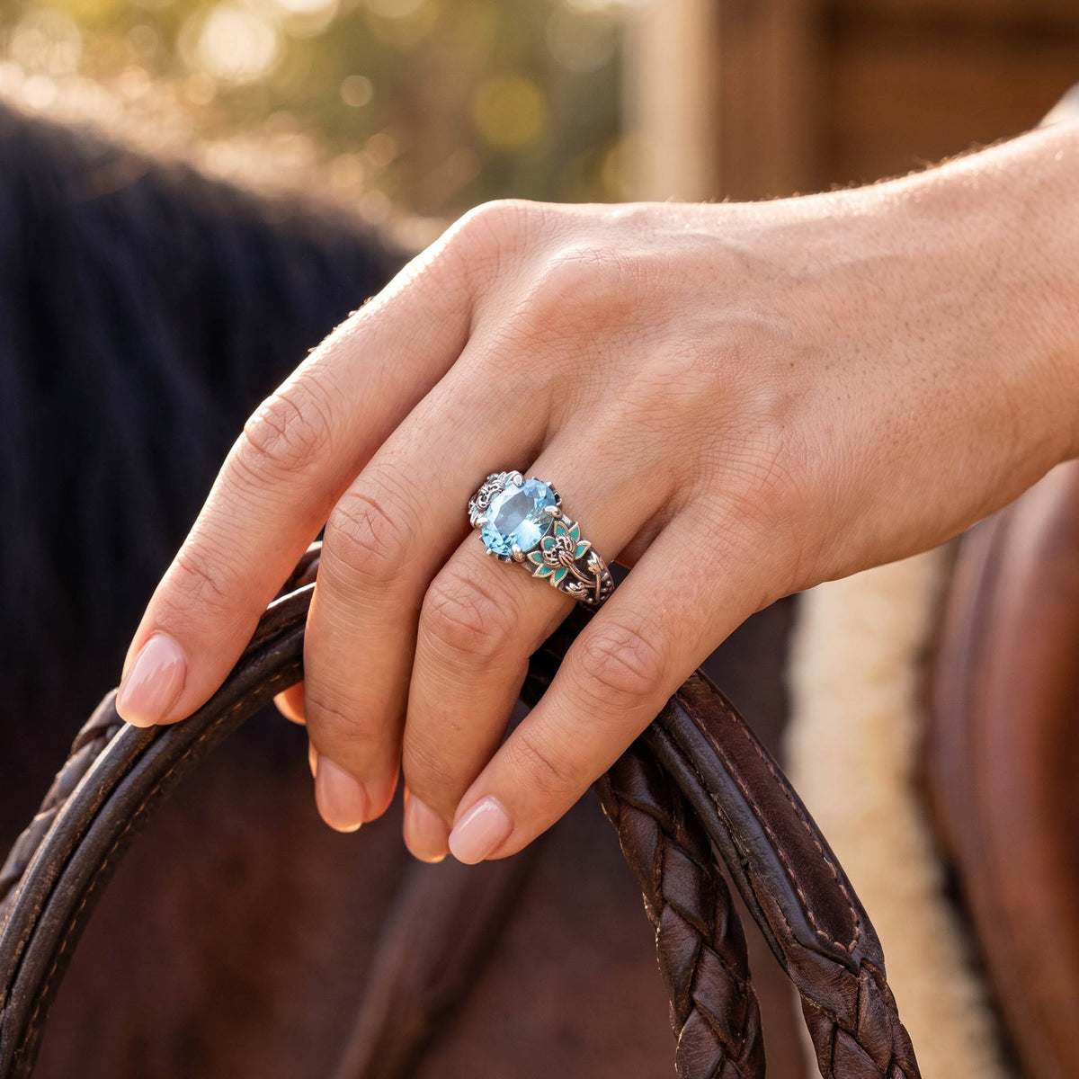 Lotus Haven Ring - Aquamarine
