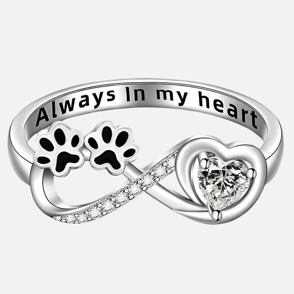 Zirconia Paw Ring with Heart and Infinity Design